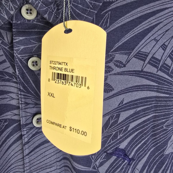Tommy Bahama Mens Polo Shirt XXL Tropical Floral Print Short Sleeve Blue - Picture 5 of 8